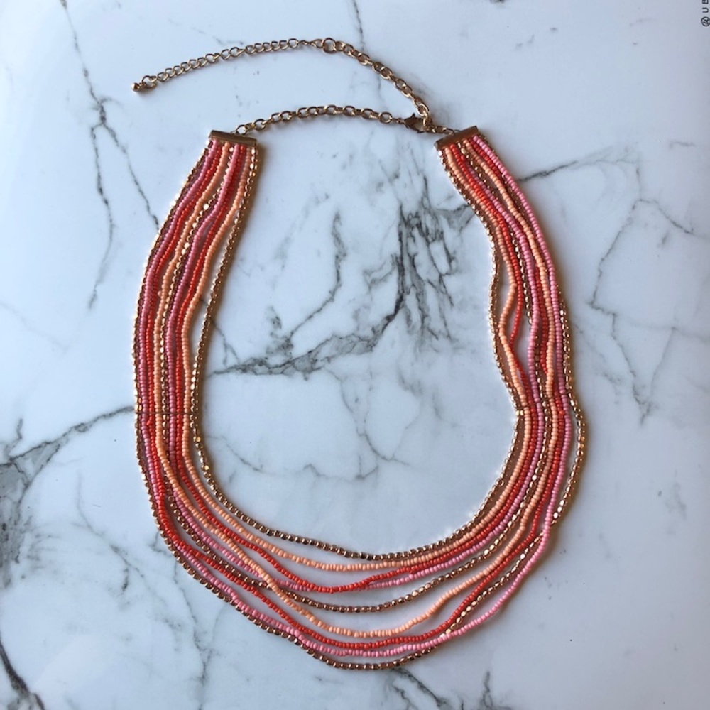 Pink, Coral, & Gold Tones Beaded Necklace